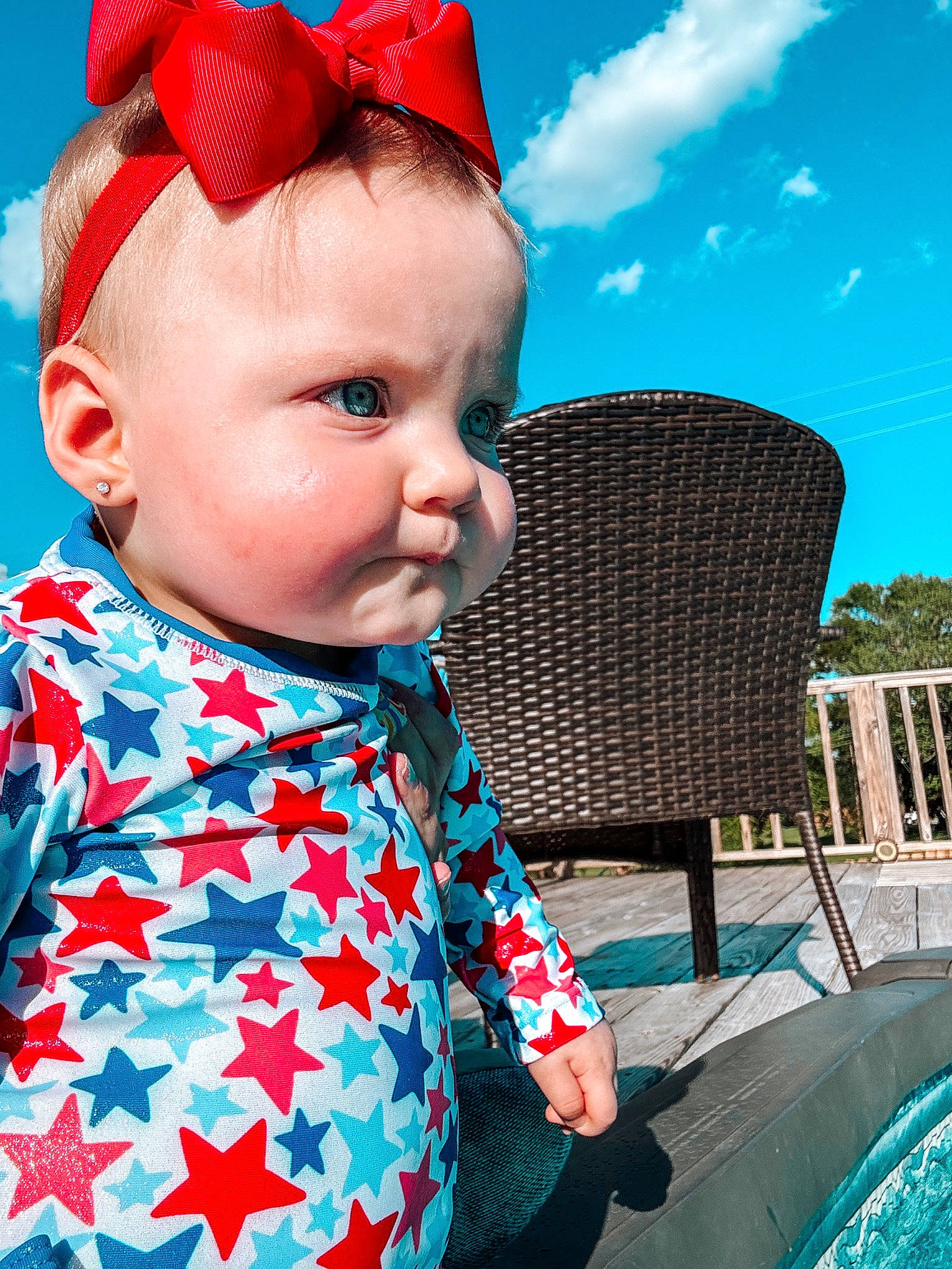 Peyton joined the competition — help win amazing prizes! azure, baby, baby_toddler_clothing, beauty, blue, cap, child, cloud, costume_hat, dress, electric_blue, fun, grass, hairstyle, happy, leisure, person, skin, sky, summer