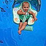 Marquis Junior joined the competition — help win amazing prizes! baby, pool, water, inflatable, float, child, smiling, sitting, blue, cute, outdoor, summer, playful, tongue_out, safety_harness, fun, swimming, infant, seat, sunny