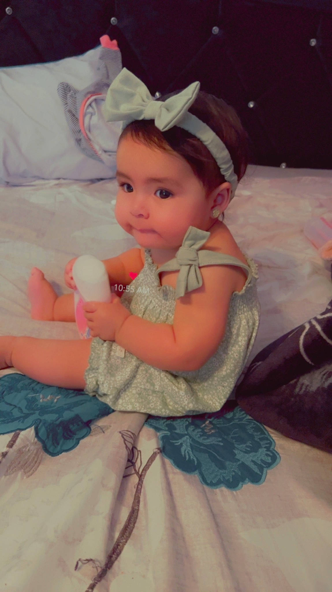 Arya joined the competition — help win amazing prizes! baby, baby_toddler_clothing, child, comfort, day_dress, dress, face, fashion_accessory, flash_photography, fun, happy, headband, headpiece, iris, jewellery, linens, person, pink, sitting, skin