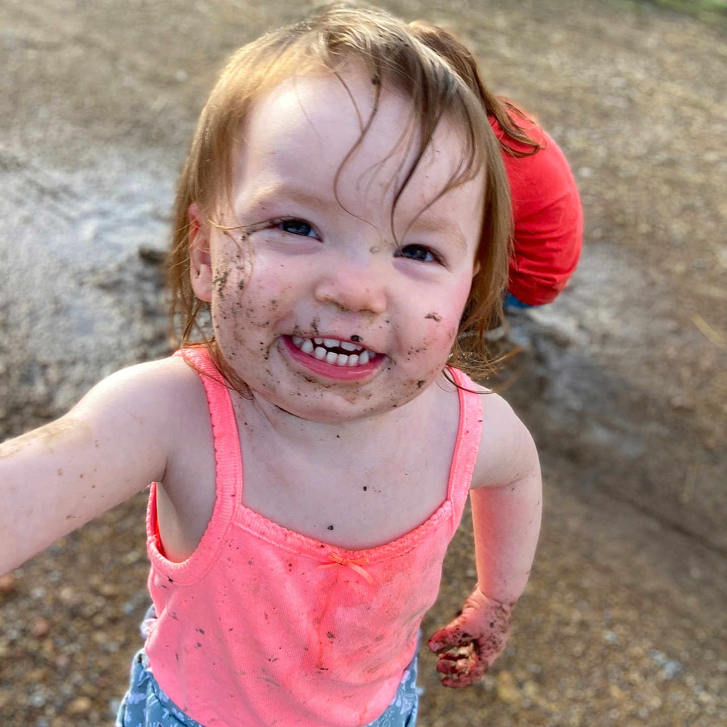 Kenzley is registered to the contest to win money with this photo: baby, bodypart, clothing, face, grass, happy, head, laughing, mouth, outdoors, pants, path, person, photography, plant, portrait, shorts, soil, summer, teeth