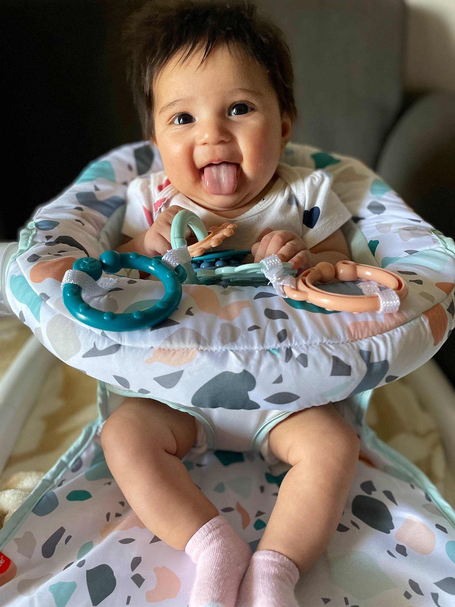 Aaliyah is registered to the contest to win money with this photo: baby, baby_toddler_clothing, cheek, child, collar, comfort, eye, face, finger, happy, linens, pattern, person, skin, sleeve, smile, t_shirt, textile, thigh, toddler
