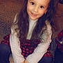 Aleigha is registered to the contest to win money with this photo: child, girl, smile, long_hair, red_flower, gray_sweater, checkered_skirt, carpet, sitting, boots, indoor, happy, portrait, cute, fashion, earrings, brown_hair, young, casual, childhood