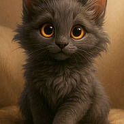 Mimi a rejoint le concours — aidez-le/la à gagner de superbes lots ! kitten, cat, gray_fur, fluffy, cute, pet, animal, sitting, indoor, close_up, soft_lighting, amber_eyes, whiskers, cushion, feline, portrait, young, adorable, curious, furry