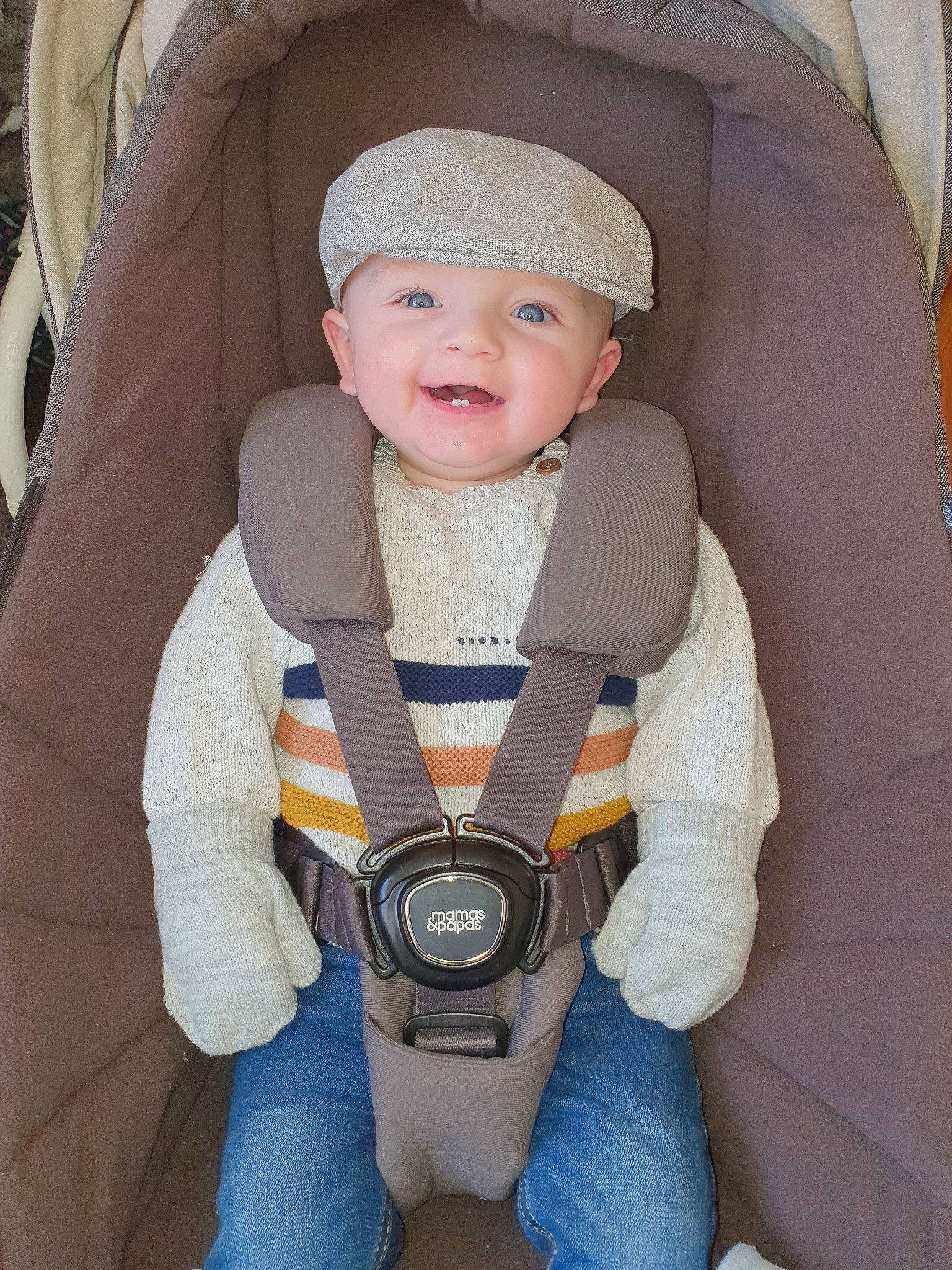 Harlow is registered to the contest to win money with this photo: baby, baby_carriage, baby_in_car_seat, baby_products, beige, car_seat, child, headwear, person, product, toddler