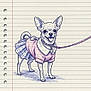 Princess Sweet Pea joined the competition — help win amazing prizes! animal, artwork, chihuahua, collar, cute, detailed, dog, drawing, dress, hand_drawn, happy, illustration, leash, line_art, lined_paper, notebook, pen_art, sketch, small_dog, tongue_out