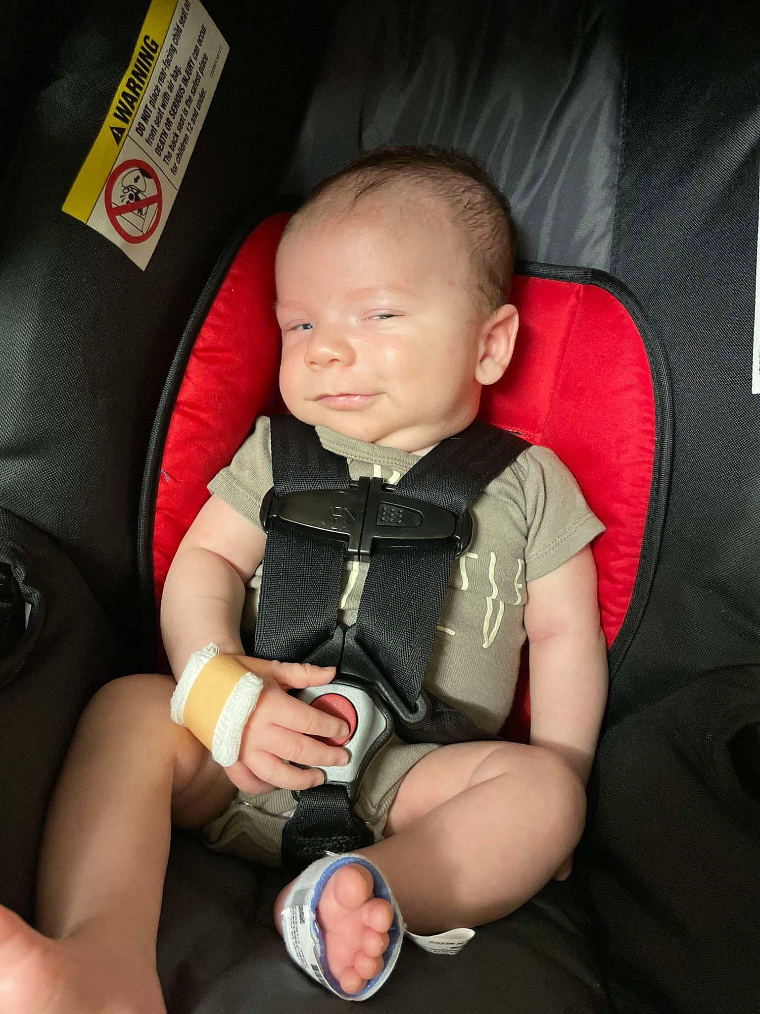 Cyrus joined the competition — help win amazing prizes! arm, baby, baby_toddler_clothing, car_seat, cheek, comfort, eye, finger, gesture, hand, lap, leg, mammal, person, product, seat_belt, skin, smile, thigh, thumb