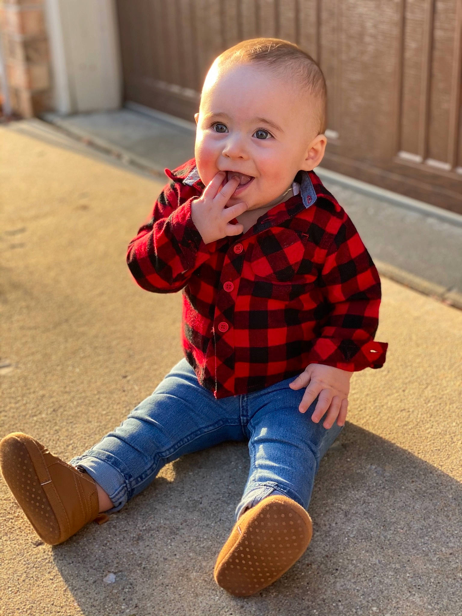 Eastyn joined the competition — help win amazing prizes! baby, baby_toddler_clothing, cheek, child, denim, ear, eye, face, facial_expression, head, jeans, lip, mouth, nose, pattern, person, shoe, sitting, sleeve, toddler
