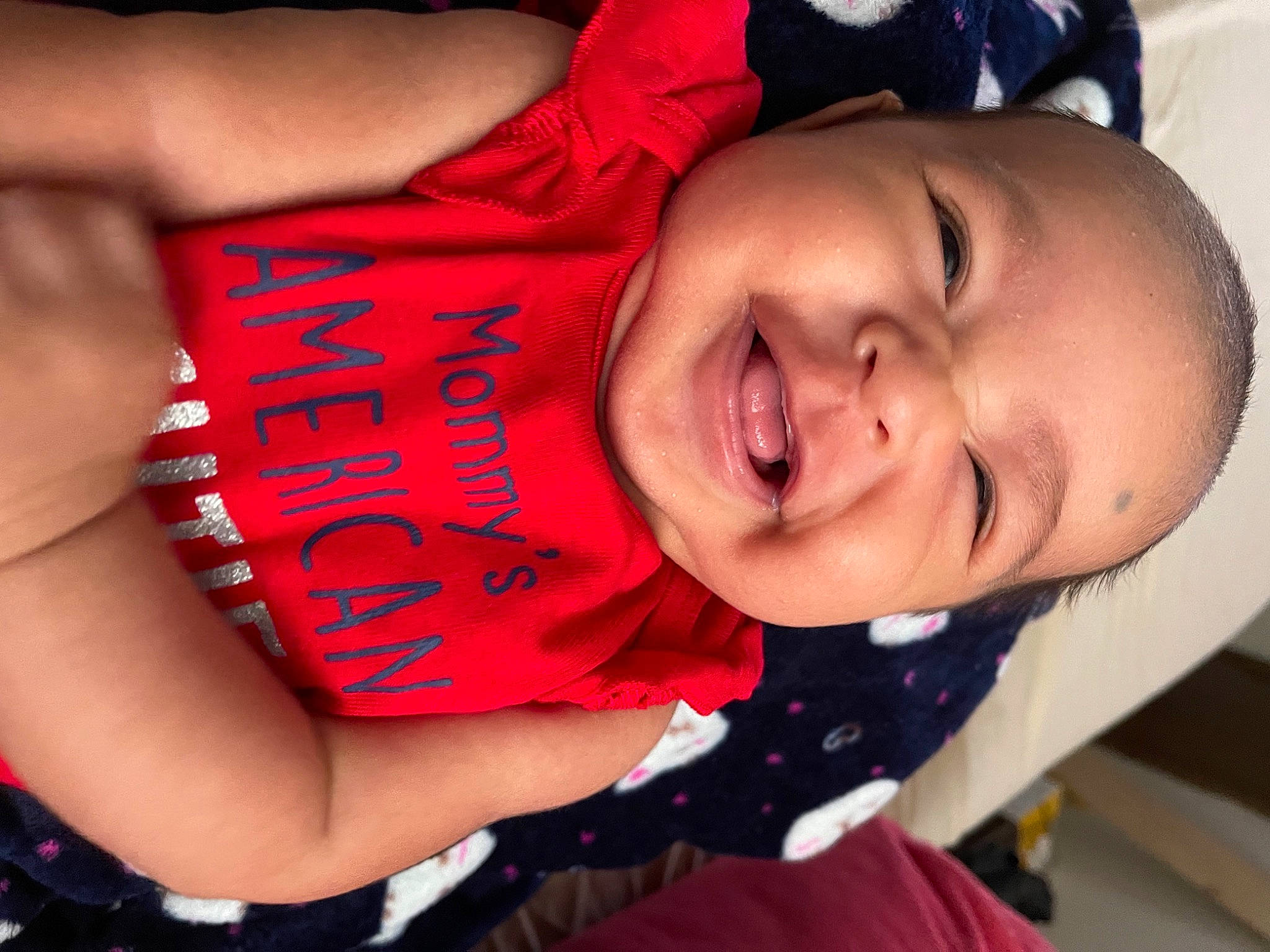 Kamilla is registered to the contest to win money with this photo: abdomen, arm, baby, cheek, chest, child, elbow, fun, happy, lip, magenta, mouth, neck, person, pink, room, skin, smile, t_shirt, toddler