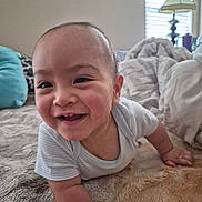 Moses joined the competition — help win amazing prizes! baby, smiling, infant, blanket, bedroom, happy, face, child, crawling, indoors, lamp, window, curtains, person, skin, clothing, toddler, home, expression, cute