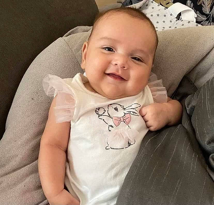 Nelya participe au concours pour gagner de l'argent avec cette photo : baby, baby_toddler_clothing, cheek, chin, comfort, eyebrow, finger, hand, happy, head, iris, joy, linens, lip, mouth, neck, nose, person, skin, sleeve