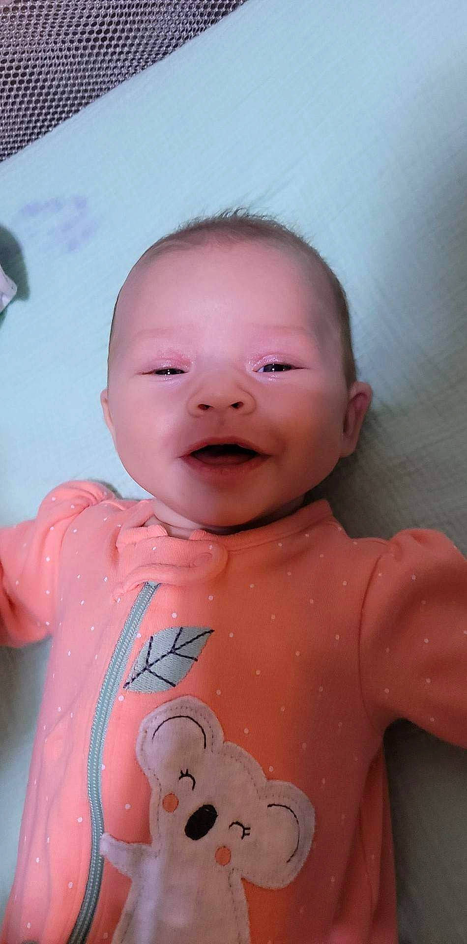 Haven is registered to the contest to win money with this photo: baby, baby_toddler_clothing, cheek, chest, child, chin, eyelash, flesh, happy, lip, mouth, nose, pattern, peach, person, pink, skin, sleeve, smile, stomach