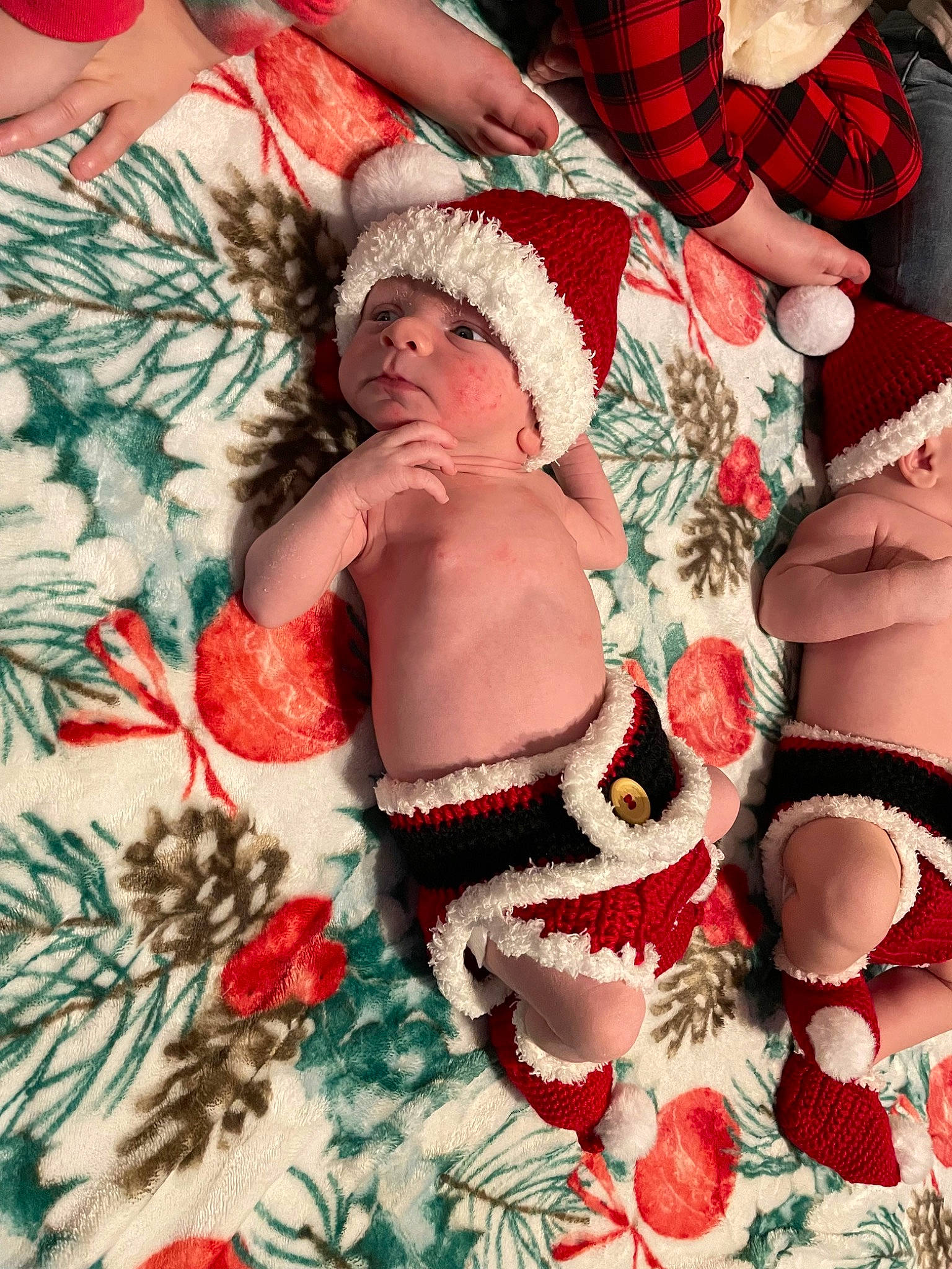 Cooper joined the competition — help win amazing prizes! abdomen, baby_sleeping, carmine, chest, comfort, event, fictional_character, flesh, headwear, holiday, human_leg, linens, nail, navel, pattern, person, red, textile, thigh, toddler