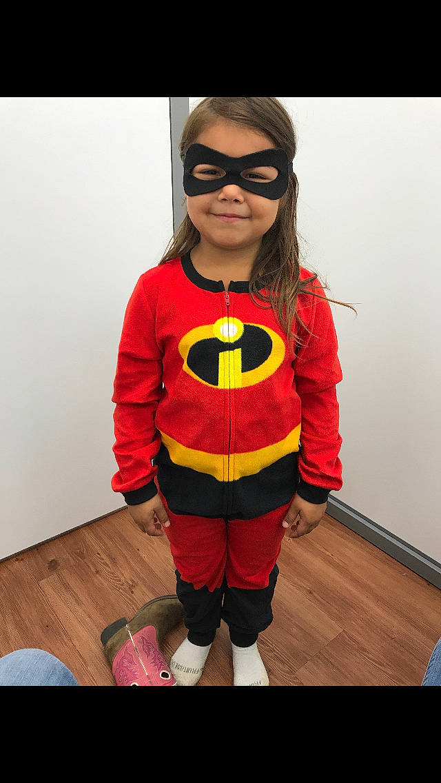 Ally joined the competition — help win amazing prizes! child, clothing, costume, fictional_character, headwear, joy, orange, outerwear, person, robin, superhero, toddler, yellow
