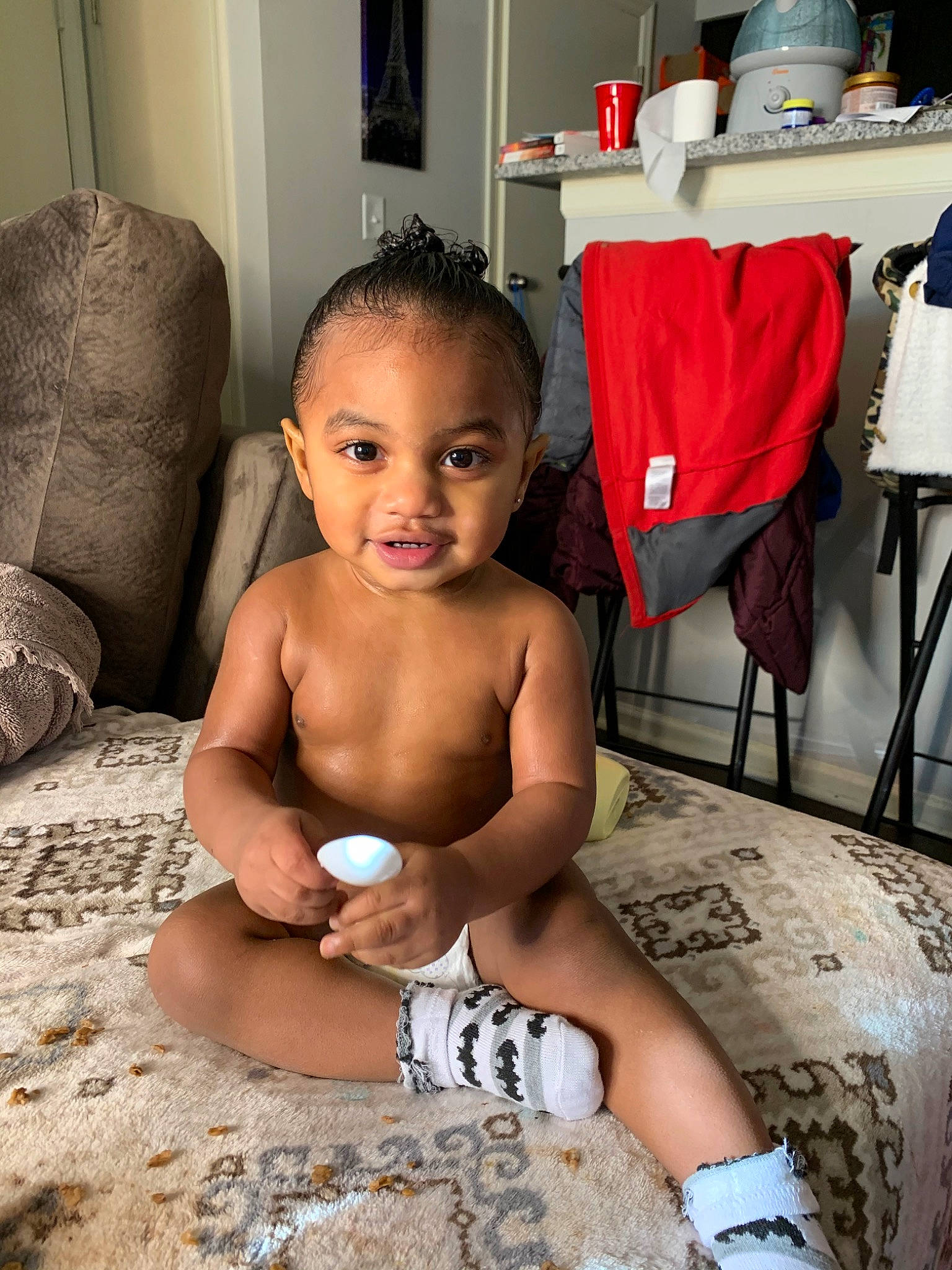 Zane is registered to the contest to win money with this photo: barechested, child, male, muscle, person, sitting, toddler