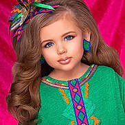 Abygail is registered to the contest to win money with this photo: doll, eye, eyebrow, eyelash, face, facial_expression, fashion, green, hair, hairstyle, happy, head, human, iris, lip, organ, pink, skin, sleeve, textile