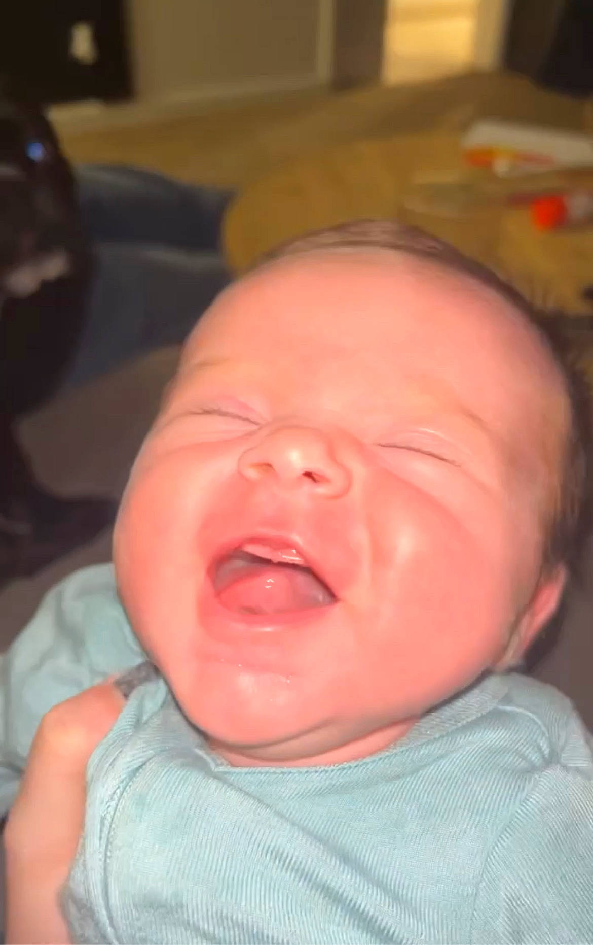 Maddix is registered to the contest to win money with this photo: baby, baby_crying, cheek, comfort, crying, ear, eyelash, forehead, fun, gesture, happy, human_body, jaw, lip, mouth, nose, person, thumb, toddler, tooth