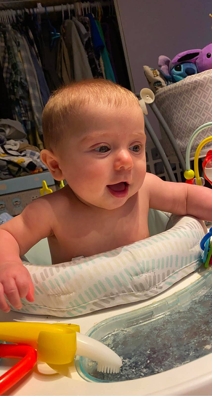 Carter joined the competition — help win amazing prizes! baby, bathing, blue, cheek, chest, child, eyelash, fun, hairstyle, iris, leisure, mouth, muscle, organ, person, product, skin, smile, summer, toddler