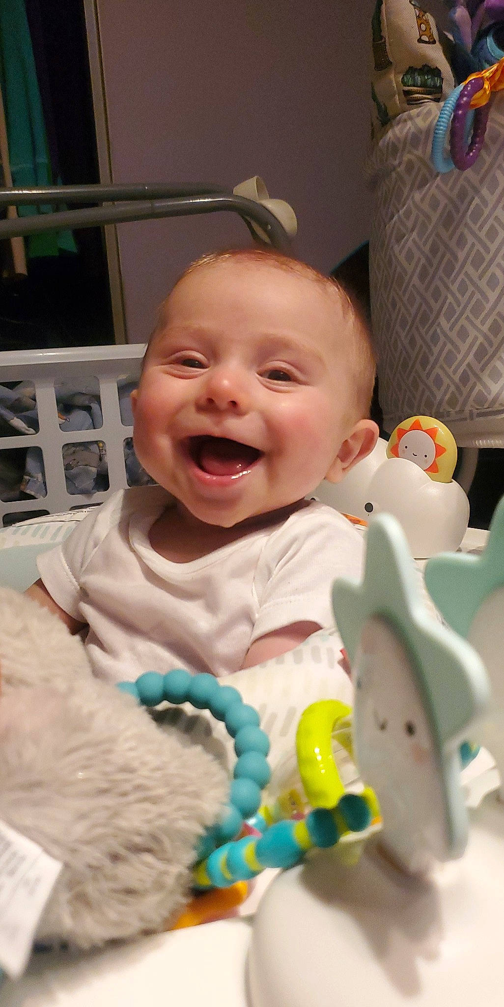 Carter joined the competition — help win amazing prizes! baby, baby_laughing, baby_products, baby_toddler_clothing, cheek, child, event, eye, face, fun, happy, mouth, nose, person, pink, product, room, skin, smile, sugar_cake