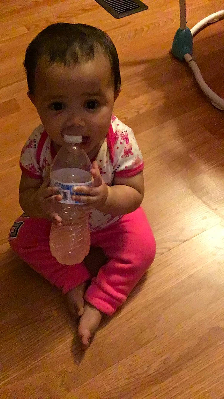 Aivah is registered to the contest to win money with this photo: baby, cheek, child, drinkware, joy, person, play, skin, tableware, toddler