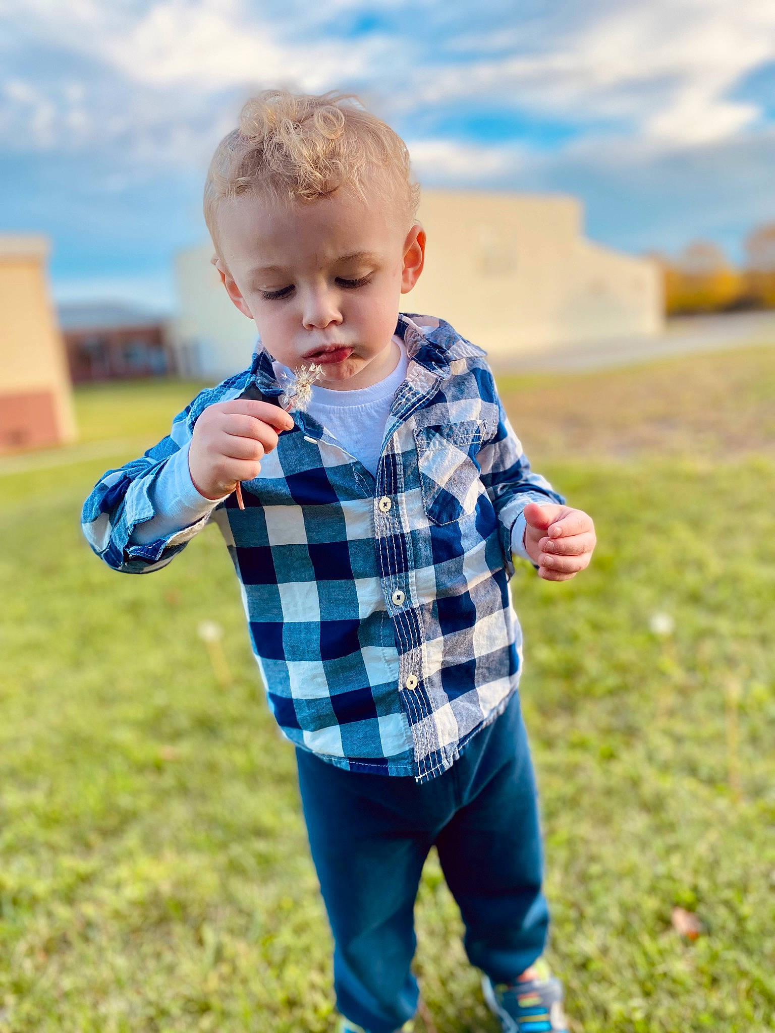 Benjamin joined the competition — help win amazing prizes! blond, child, cloud, electric_blue, fun, gesture, grass, grass_family, grassland, happy, leisure, meadow, people_in_nature, person, plaid, plant, sky, sleeve, sunlight, tartan
