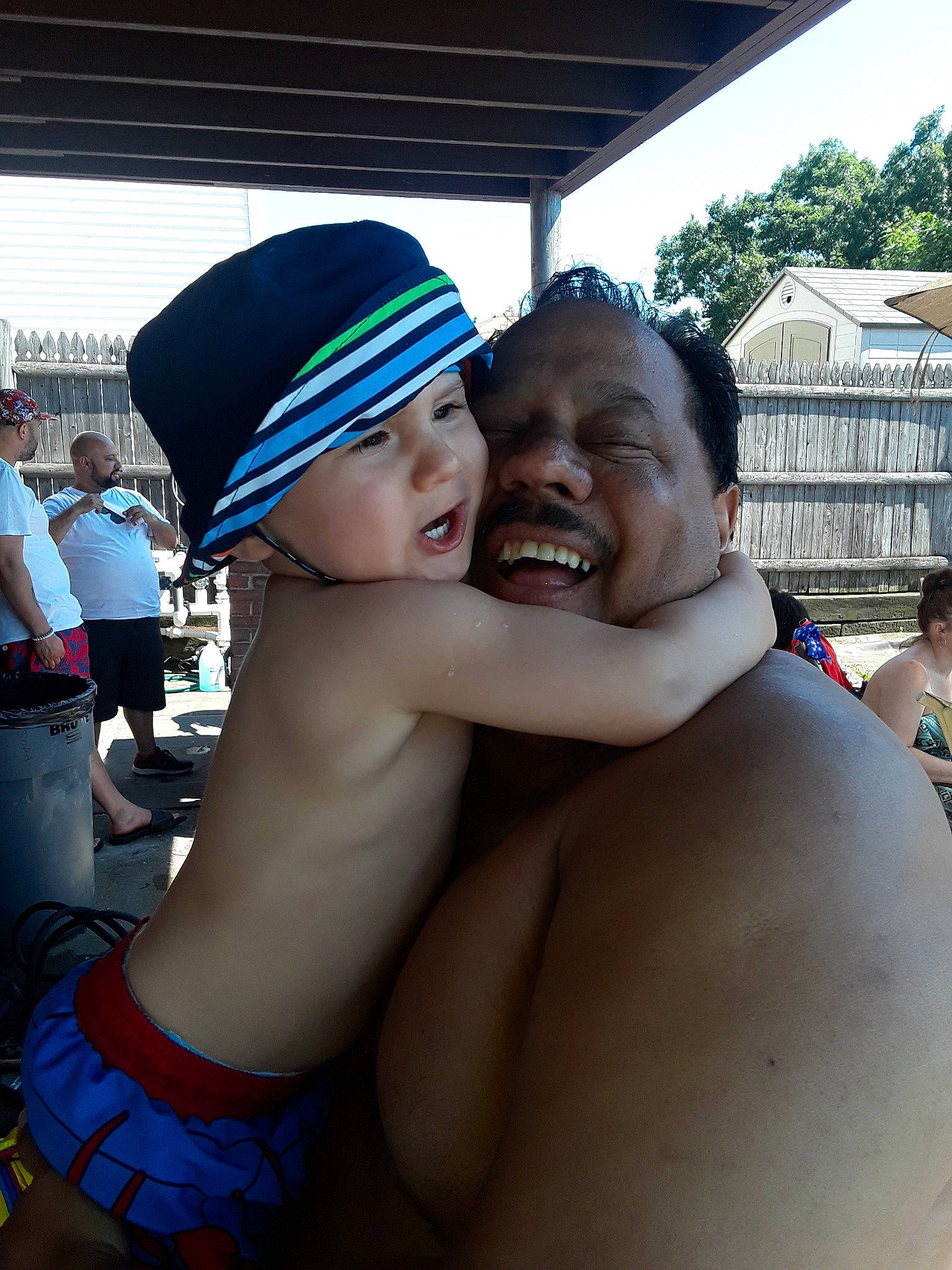 Royal joined the competition — help win amazing prizes! barechested, cap, child, finger, fun, hand, happy, headgear, headwear, hug, interaction, joy, love, male, muscle, person, photography, smile, snapshot, summer