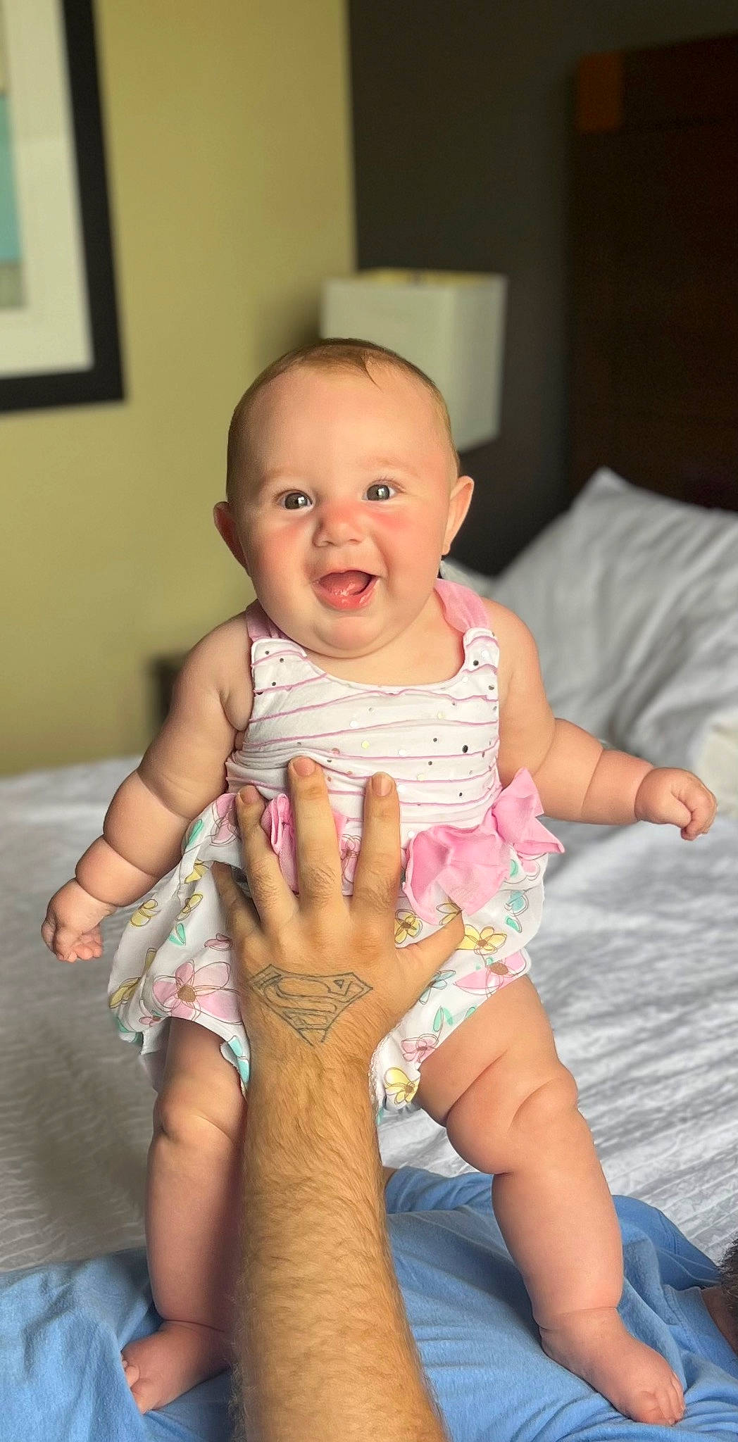 Callie joined the competition — help win amazing prizes! baby, baby_toddler_clothing, cheek, comfort, eye, face, finger, gesture, hand, happy, human_body, iris, joint, lip, mouth, nail, nose, person, skin, thumb