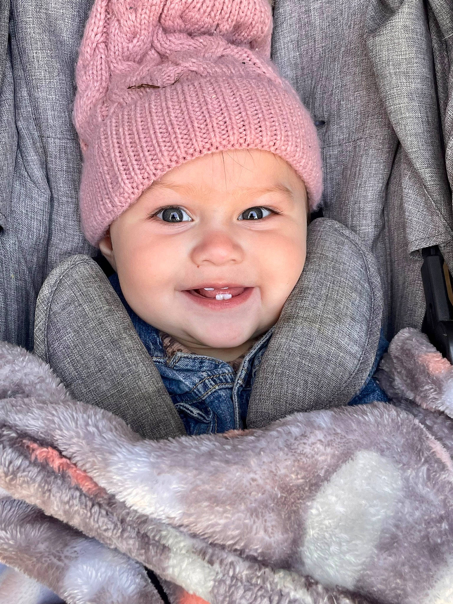 Marlie joined the competition — help win amazing prizes! baby, baby_toddler_clothing, cap, cheek, eye, face, flash_photography, grey, happy, headgear, headwear, iris, joy, lip, nose, organ, outerwear, person, photograph, skin