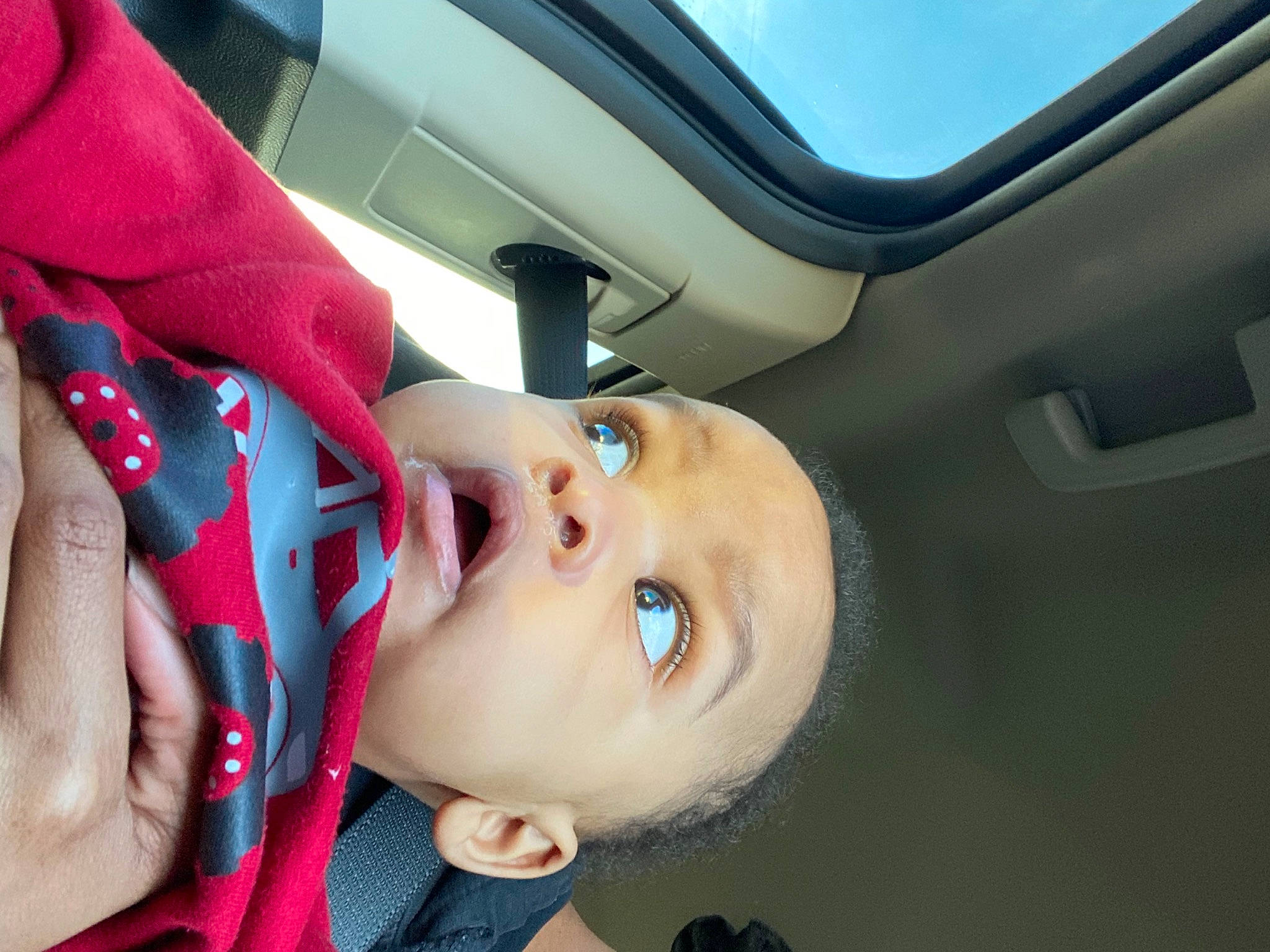 Kaycee joined the competition — help win amazing prizes! auto_part, automotive_design, automotive_exterior, baby, baby_carriage, baby_products, baby_toddler_clothing, car_seat, carmine, cheek, electric_blue, eyebrow, eyelash, fashion_accessory, lip, nail, nose, person, personal_protective_equipment, surprise