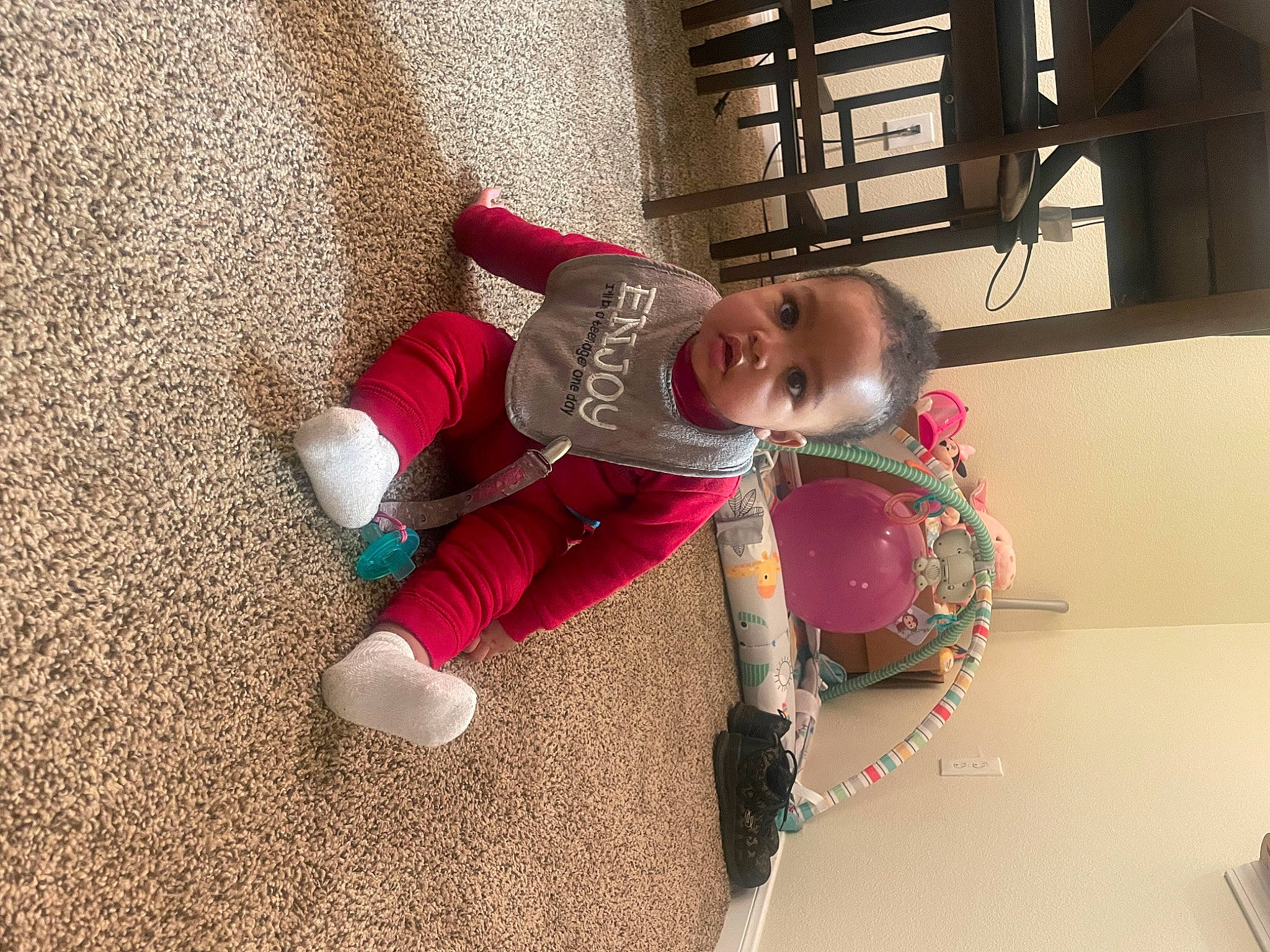 Kaycee is registered to the contest to win money with this photo: baby, baby_products, baby_toddler_clothing, baby_toys, carmine, child, cleanliness, comfort, flooring, fun, magenta, person, play, sitting, smile, toddler, wood