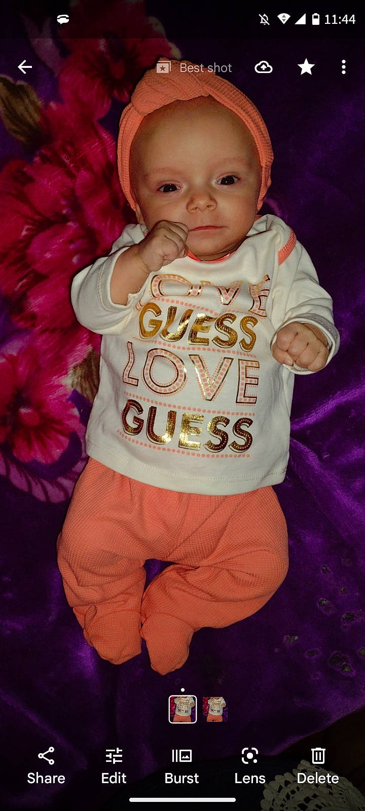 Abigail joined the competition — help win amazing prizes! arm, baby, baby_products, baby_toddler_clothing, cheek, child, clothing, eyelash, gesture, happy, head, magenta, neck, nose, outerwear, person, pink, skin, sleeve, t_shirt