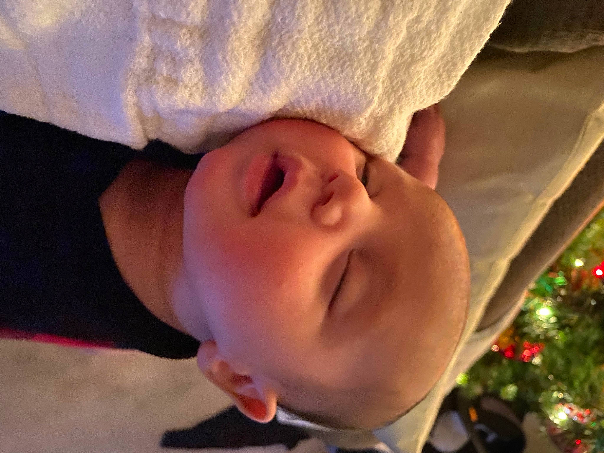 Marco is registered to the contest to win money with this photo: baby, baby_toddler_clothing, cheek, christmas_tree, eye, eyebrow, face, fun, grass, happy, head, iris, lip, mouth, nose, person, plant, skin, smile, toddler