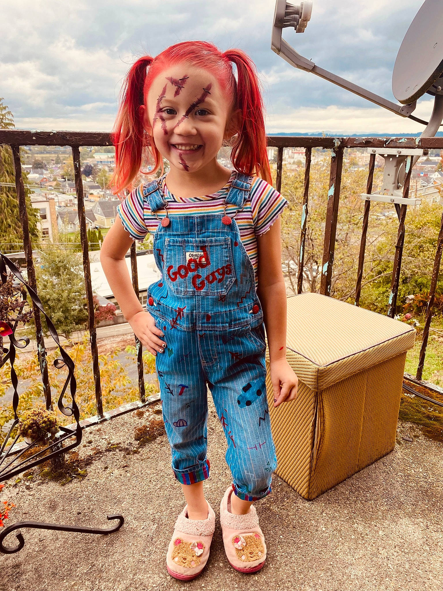 Zariyah is registered to the contest to win money with this photo: child, cloud, denim, electric_blue, eyewear, fence, fun, grass, happy, headwear, jeans, joy, leg, leisure, pattern, person, product, sky, standing, t_shirt