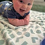 Lucious is registered to the contest to win money with this photo: baby, infant, smiling, blanket, pattern, blue_clothing, face, happy, arms, lying_down, indoor, soft_focus, child, toddler, cute, skin, expression, person, head, closeup