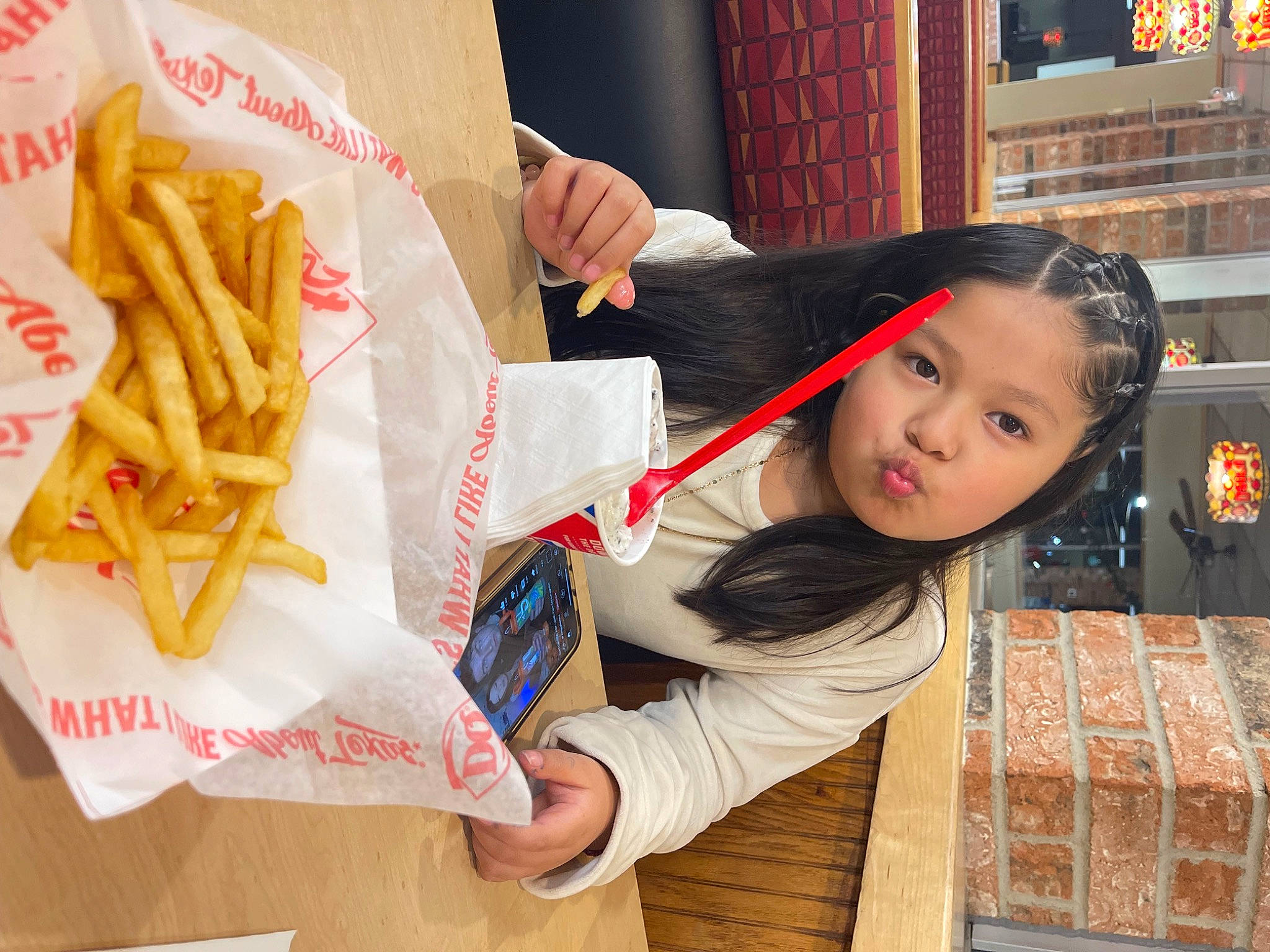 Cassidy Eiza Atayde is registered to the contest to win money with this photo: american_food, british_cuisine, canadian_cuisine, comfort_food, cuisine, dish, fast_food, finger_food, flooring, food, french_fries, fried_food, happy, ingredient, junk_food, person, photograph, side_dish, snapshot, toddler