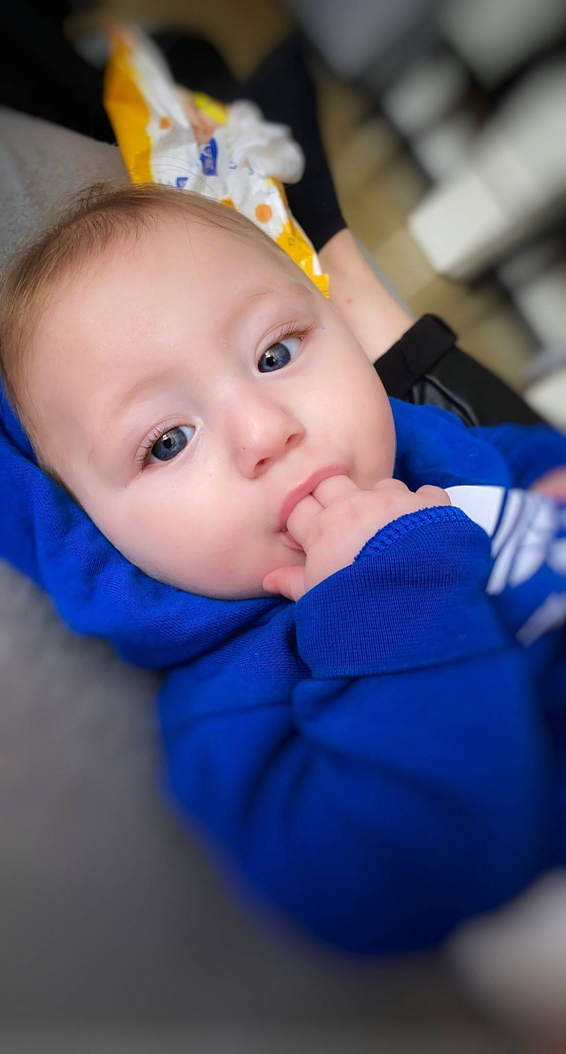 Aksel a rejoint le concours — aidez-le/la à gagner de superbes lots ! baby, baby_toddler_clothing, blue, cheek, child, electric_blue, flash_photography, fun, happy, hat, iris, person, portrait_photography, sitting, skin, toddler, winter