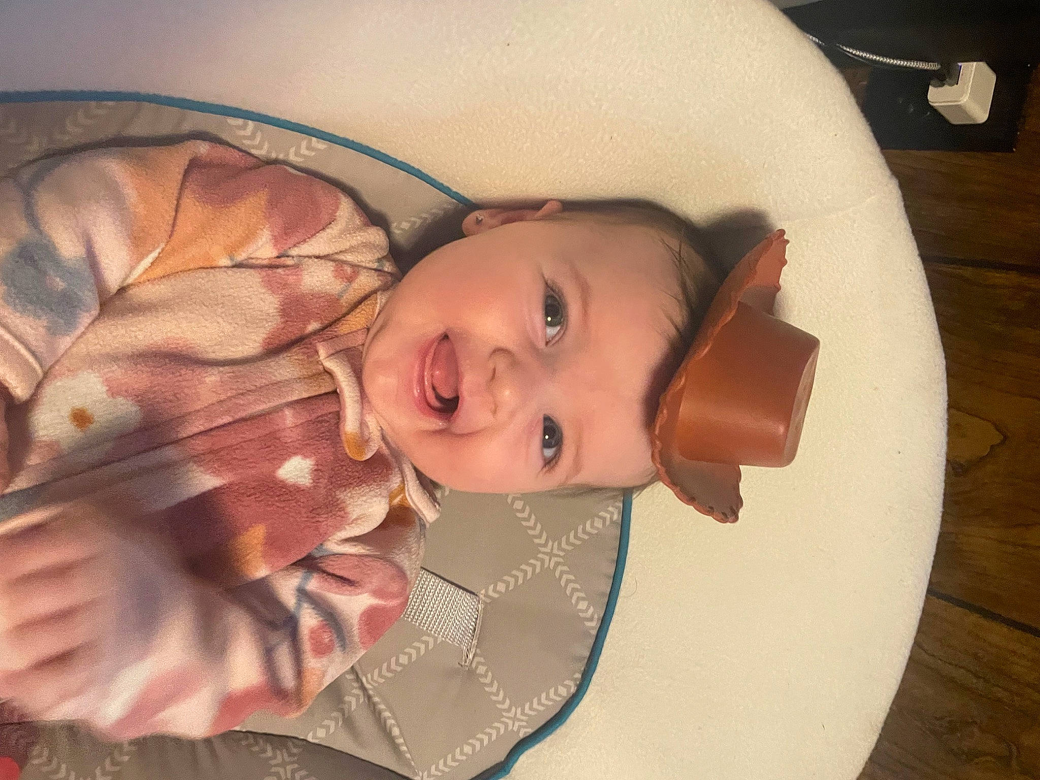 Emerson joined the competition — help win amazing prizes! baby, baby_products, cheek, child, ear, eye, eyelash, fun, happy, head, headgear, mouth, nose, pattern, person, skin, smile, toddler, wood