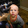 Hayes joined the competition — help win amazing prizes! baby, balloon, blond_hair, blue_eyes, child, clothing, face, floor, home, indoors, looking_at_camera, photography, portrait, shirt, shoe_rack, shoes, shorts, sitting, tile_floor, toddler