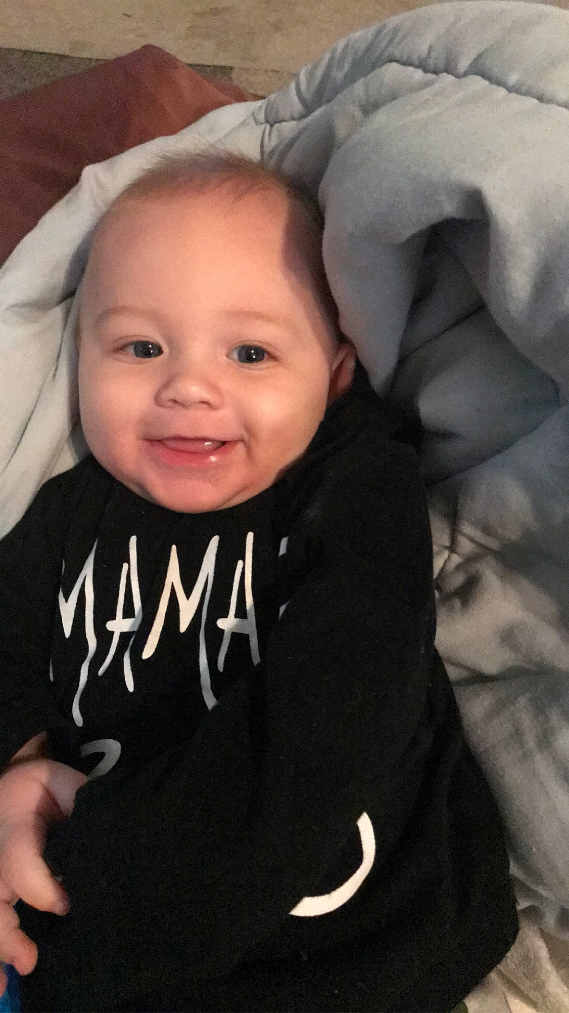 Grayson joined the competition — help win amazing prizes! baby, baby_products, cheek, child, cool, eye, face, facial_expression, happy, head, hoodie, laugh, lip, nose, outerwear, person, product, skin, smile, t_shirt