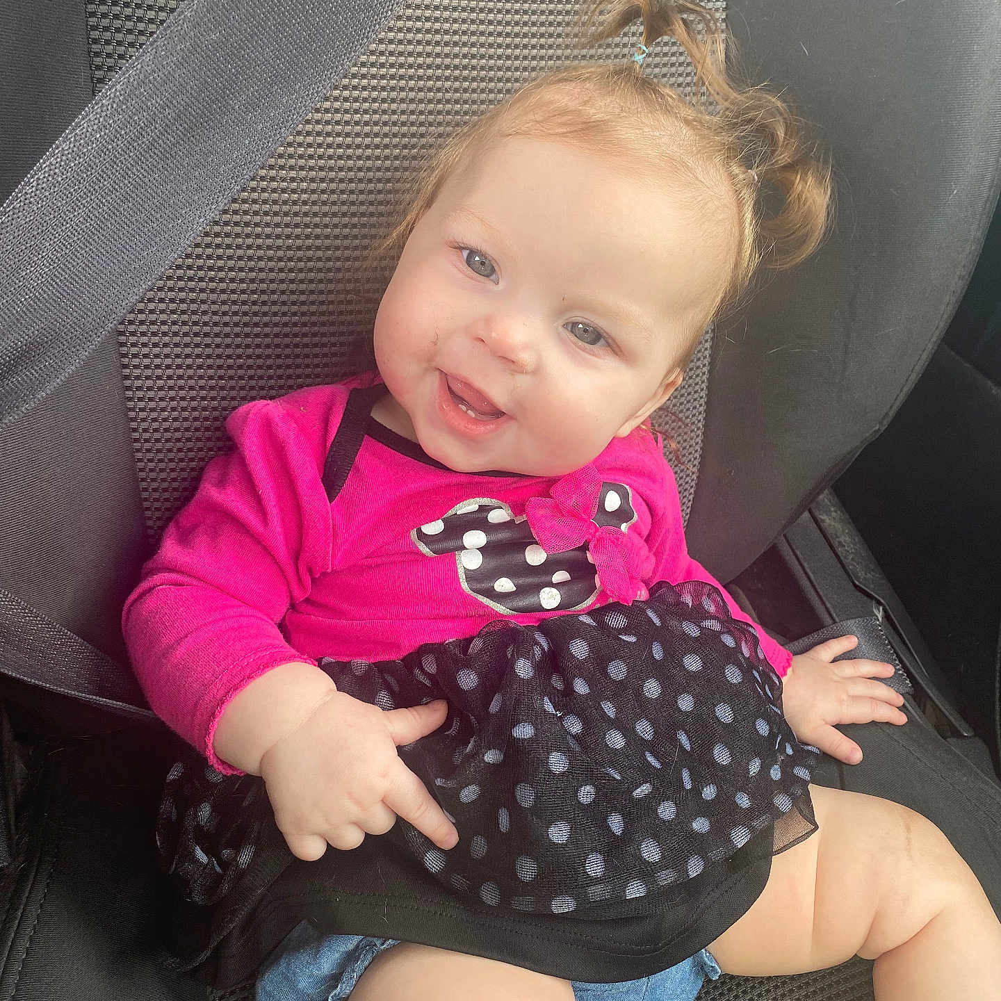 Olivia joined the competition — help win amazing prizes! accessories, baby, belt, bodypart, clothing, cushion, dress, face, happy, head, homedecor, pants, person, photography, portrait, shorts, sitting, t_shirt, transportation, vehicle