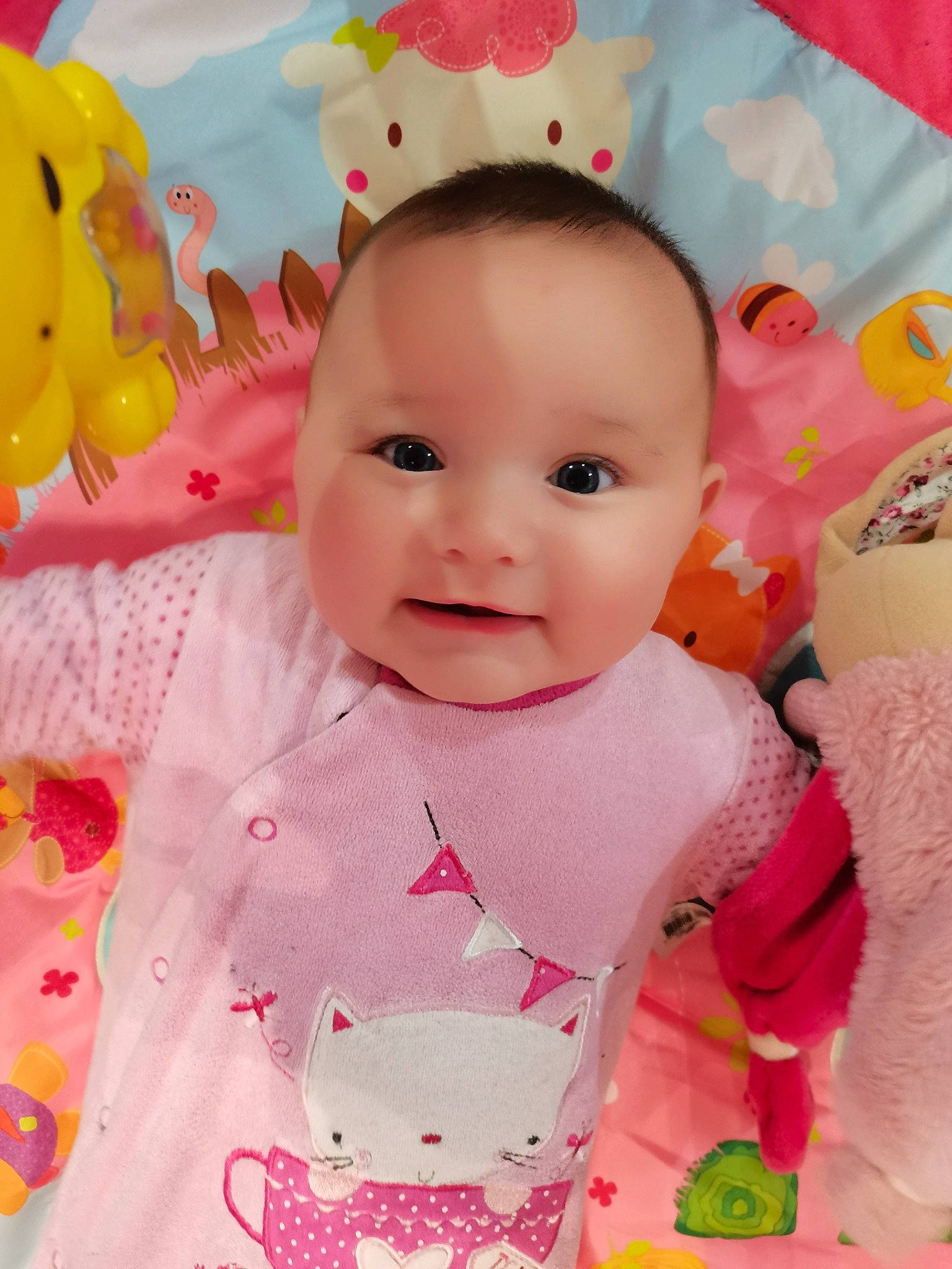 Anaïs participe au concours pour gagner de l'argent avec cette photo : baby, baby_toddler_clothing, beauty, cheek, child, collar, dress, happy, linens, magenta, pattern, peach, person, pink, product, skin, sleeve, smile, textile, toddler