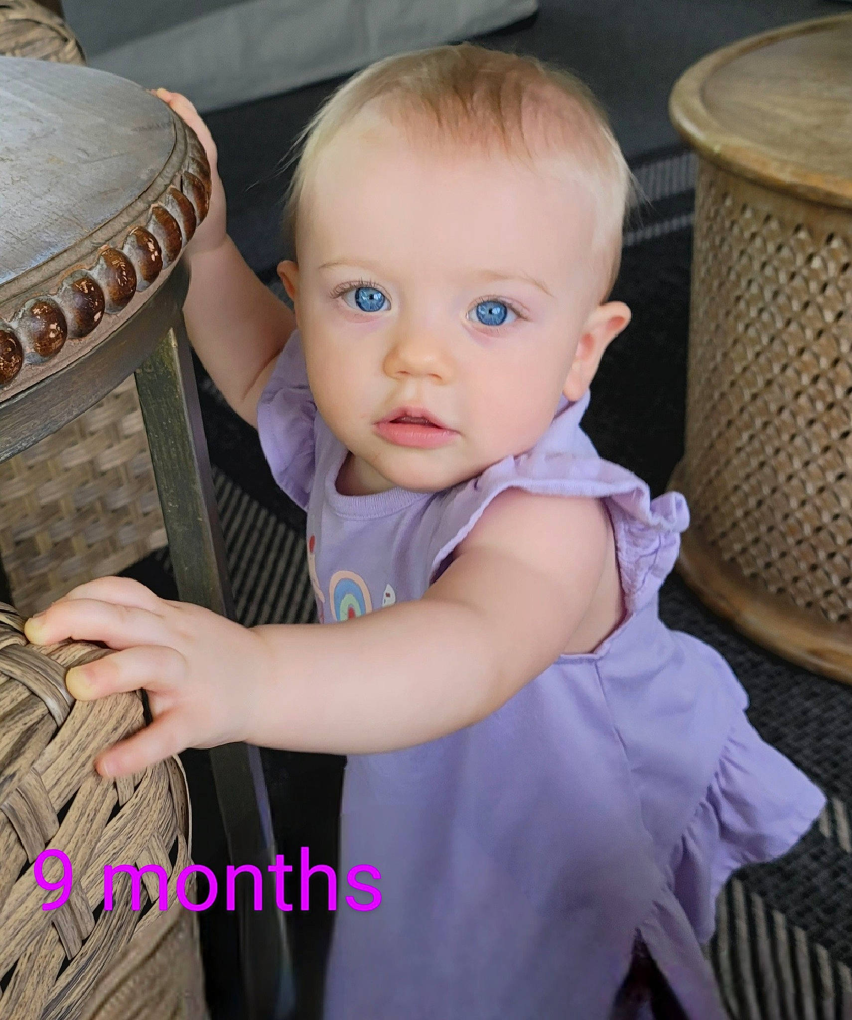 Alayna joined the competition — help win amazing prizes! baby, baby_products, baby_toddler_clothing, blond, chair, cheek, child, fashion_accessory, formal_wear, happy, hat, jewellery, pattern, person, photo_caption, sitting, skin, sleeve, sun_hat, toddler