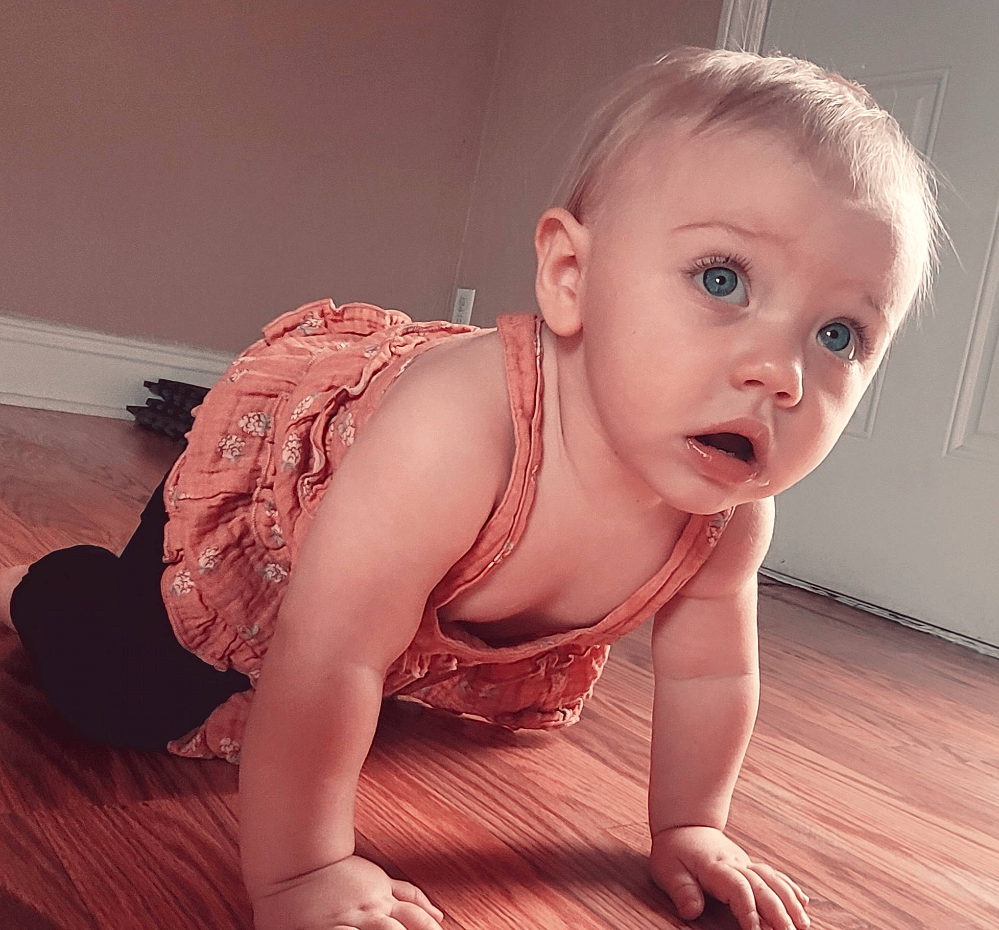 Alayna joined the competition — help win amazing prizes! baby, baby_toddler_clothing, cheek, eye, finger, flash_photography, floor, flooring, happy, human_body, iris, joint, lip, mouth, neck, nose, person, pink, shoulder, skin