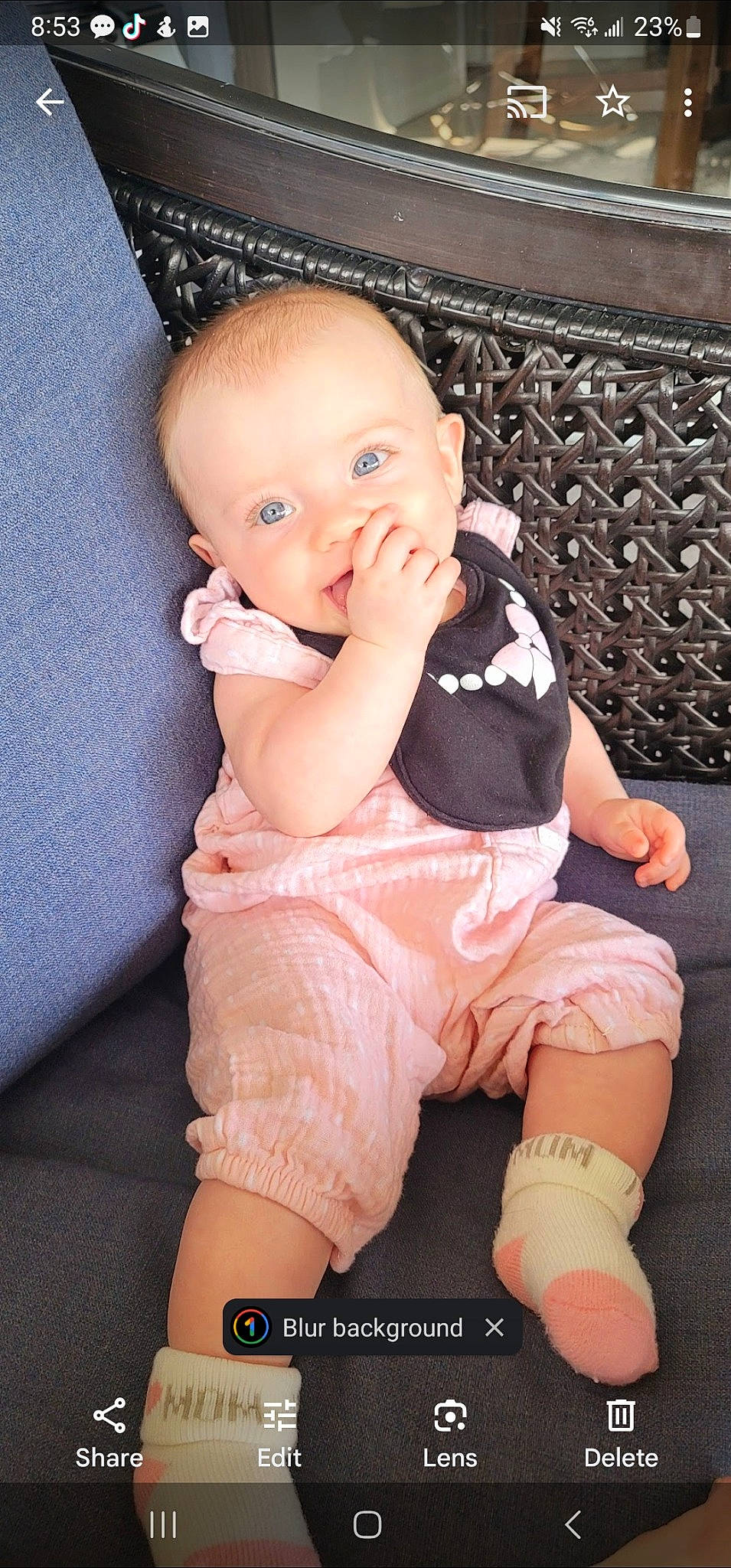 Alayna joined the competition — help win amazing prizes! arm, baby, baby_toddler_clothing, cheek, child, comfort, finger, flash_photography, human_body, joint, knee, leg, pattern, person, pink, skin, sleeve, sock, stomach, thigh