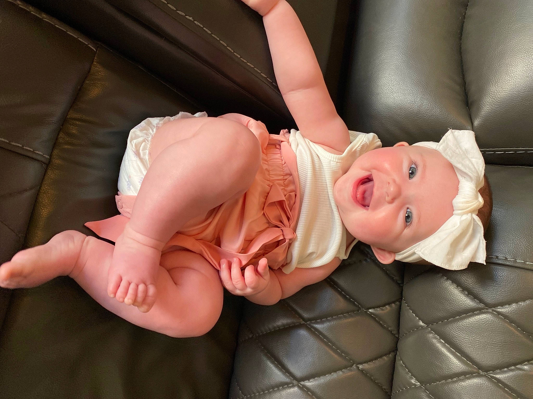 Addison joined the competition — help win amazing prizes! baby, baby_toddler_clothing, blond, child, comfort, dress, finger, flash_photography, flooring, glasses, hand, headwear, human_body, human_leg, leg, person, pink, skin, smile, toddler
