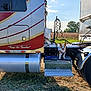 Rip joined the competition — help win amazing prizes! dog, corgi, truck, vehicle, metal, step, outdoor, grass, field, sky, sunlight, leash, happy, animal, pet, ears, tongue, wheel, reflection, nature
