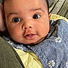 Elliana is registered to the contest to win money with this photo: baby, blanket, blue_dress, child, close_up, clothing, cozy, cute, eyes, face, happy, indoors, infant, person, portrait, resting, smile, soft_light, yellow_sweater, young