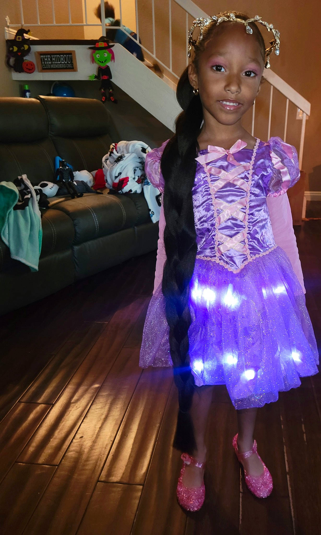 Harleigh joined the competition — help win amazing prizes! child, costume, couch, electric_blue, entertainment, event, fashion_accessory, fashion_design, flooring, formal_wear, fun, happy, joy, magenta, person, pink, purple, sandal, shoe, smile
