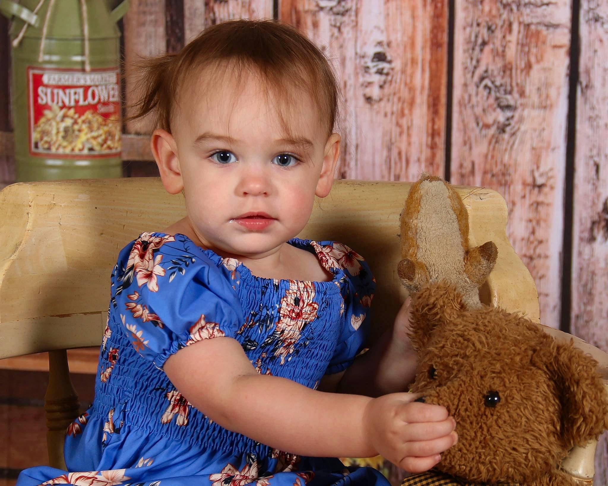 Octavia is registered to the contest to win money with this photo: arm, baby, baby_toddler_clothing, beauty, cheek, child, dress, face, fawn, happy, head, iris, nose, person, product, rabbit, rabbits_and_hares, skin, toddler, toy