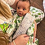 Bryson is registered to the contest to win money with this photo: baby, infant, child, pajamas, christmas_tree_pattern, present, wrapping_paper, silver_gift, holding, cradling, bracelet, arm, hand, wood_floor, portrait, closeup, surprised_expression, wide_eyes, holiday, cozy