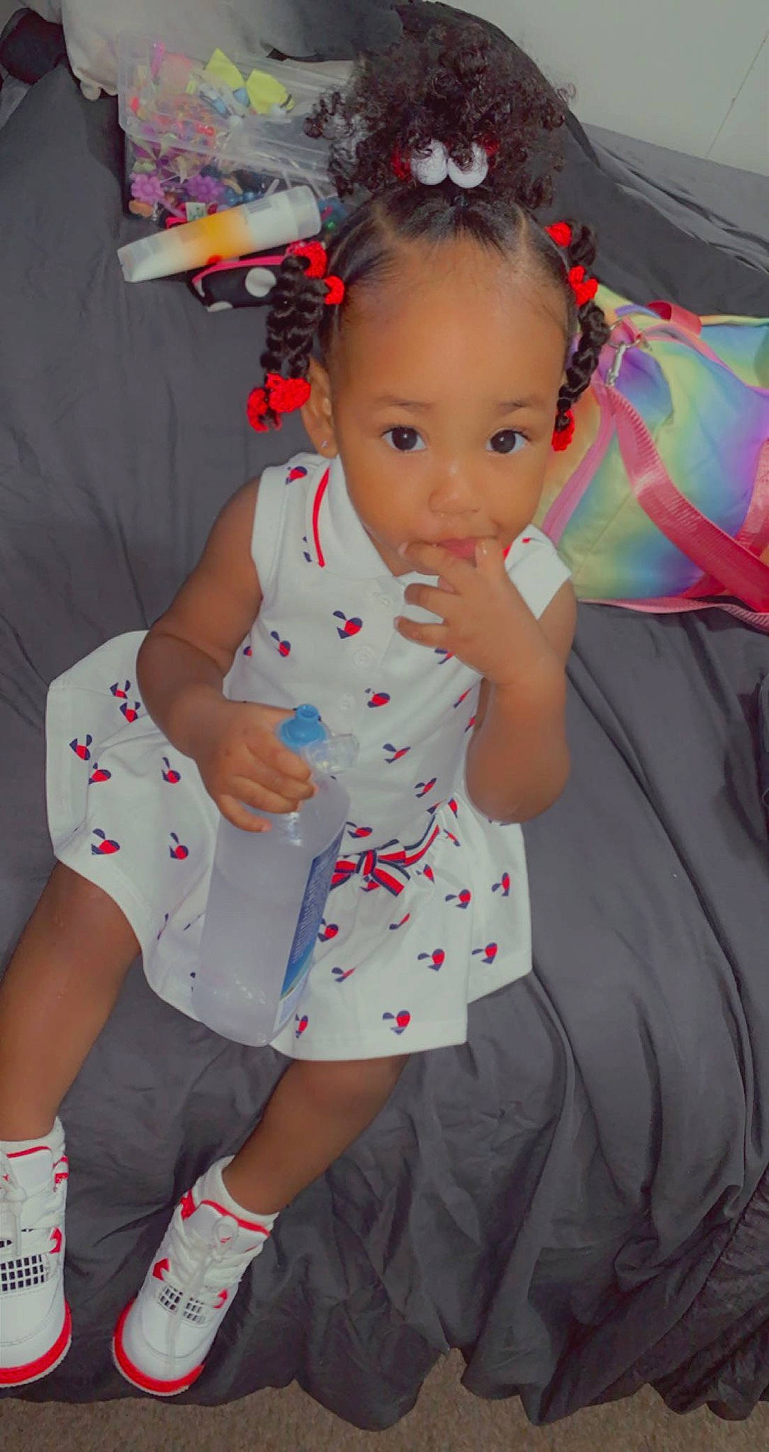 Raina joined the competition — help win amazing prizes! baby, baby_toddler_clothing, beauty, child, day_dress, dress, event, face, fun, hair, hairstyle, happy, pattern, person, photograph, pink, product, sleeve, smile, textile